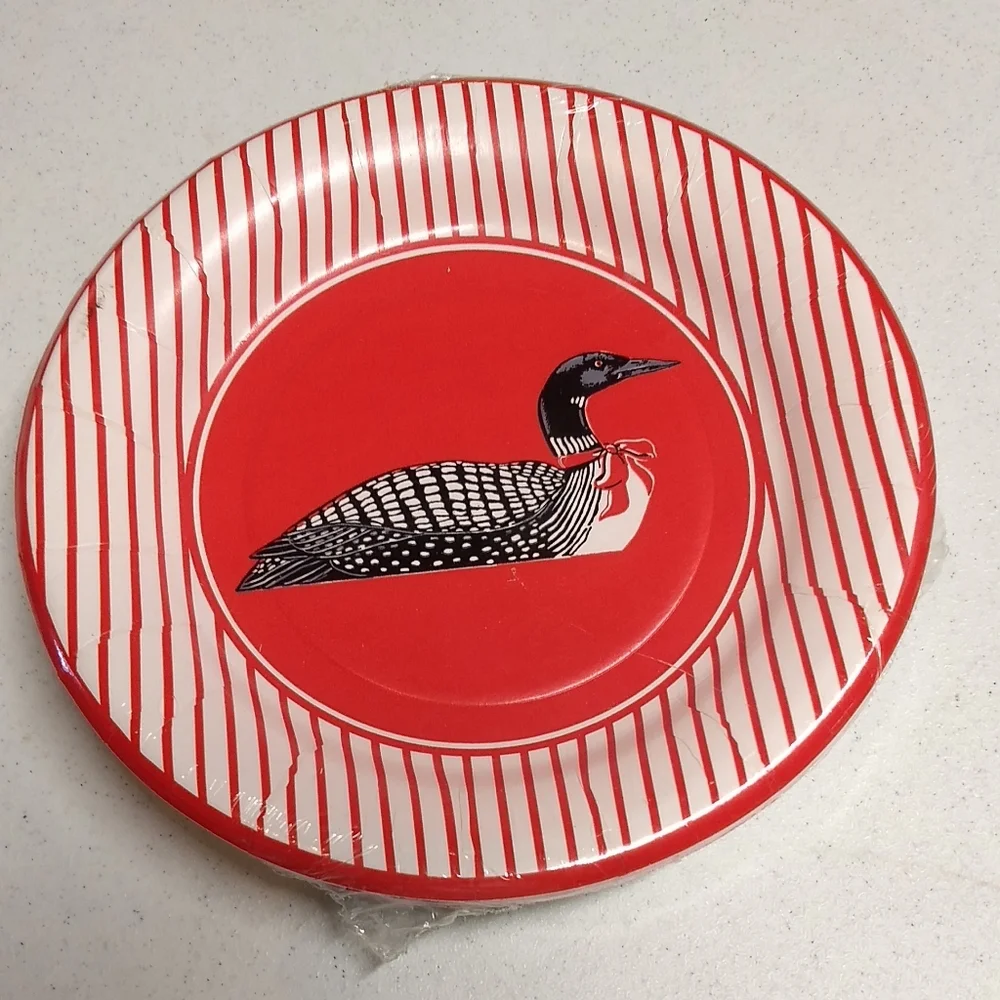 Loon Design Gordon Fraser 76 PC Hostess Box Set Plates /Napkin /Coasters BLK/RED